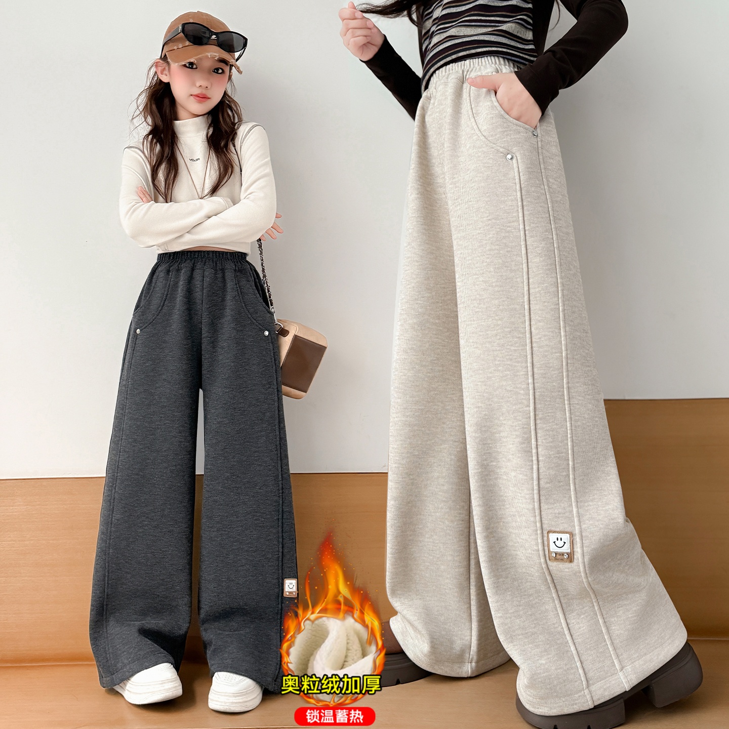 女童加绒裤子一体绒2025新款冬装