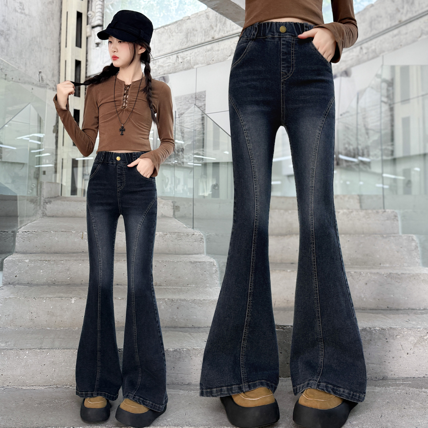 女童微喇牛仔裤春秋款女孩喇叭裤