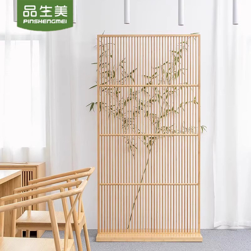 榫卯屏风中式竹隔断北欧简约实木格栅现代可移动入户玄关落地座屏