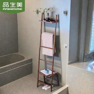 日式 浴室浴巾架毛巾架梯形卫生间置物架靠墙厕所挂衣架浴缸收纳架