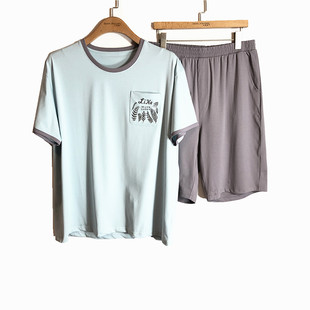 caser凯撒夏季男士森格全棉刺绣圆领短裤家居服套装睡衣AM01-6817