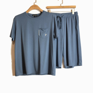 皮尔卡丹夏季男士圆领短袖短裤家居服套装亲肤睡衣睡裤PJ211170