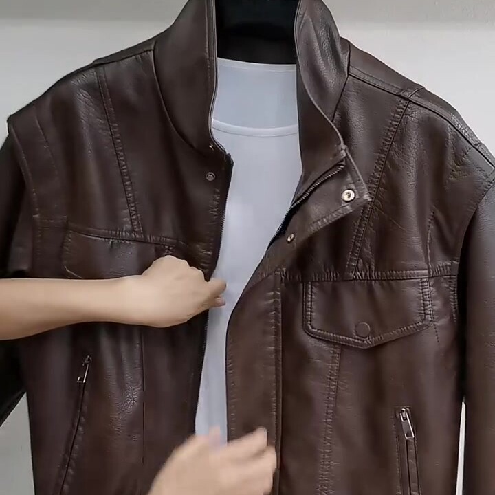 春秋男士立领保暖皮衣夹克