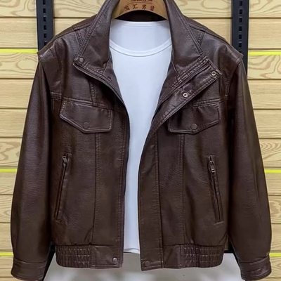 2025秋季男士新品立领PU皮夹克外套百搭轻奢潮流帅气范时尚简约酷