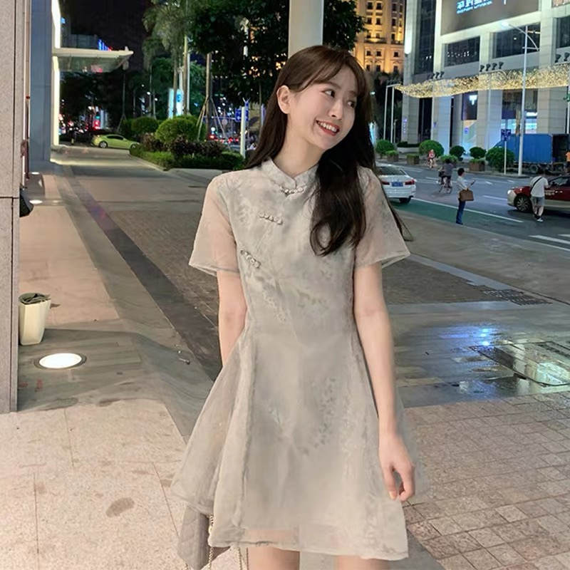 New small cheongsam modified dress female summer Platycodon French Hepburn Organza fairy skirt