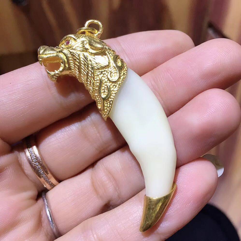 黄金吊坠套藏獒牙项链镶嵌饰品狗牙足金包金牙尖金套防裂护套纯金