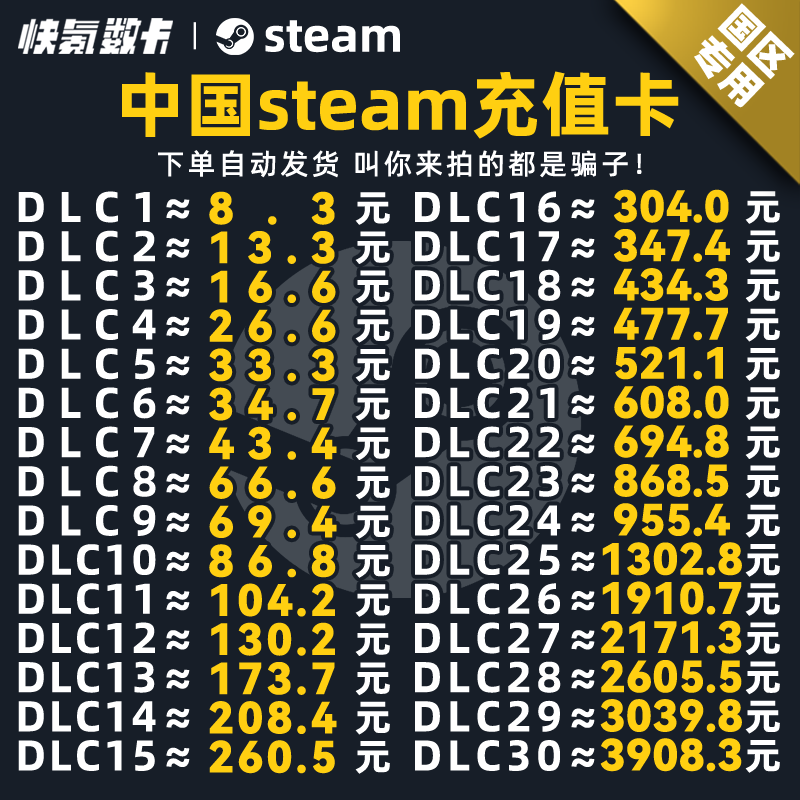 自动发货中国区Steam充值卡CDK