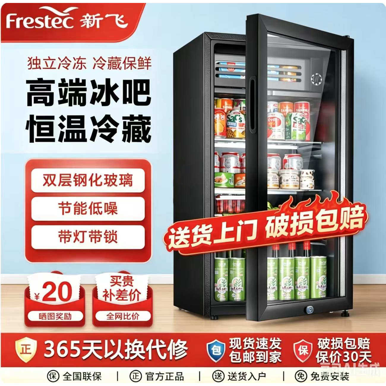 新飞冰吧冷藏柜家用小型办公室冷藏保鲜柜小型红酒柜恒温茶叶饮料
