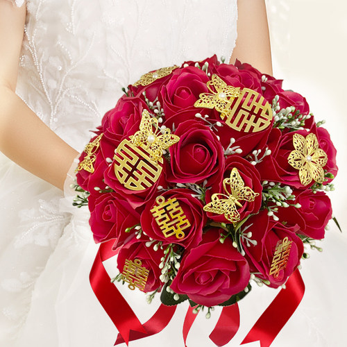 秀禾手捧花中式婚礼无异味仿真花