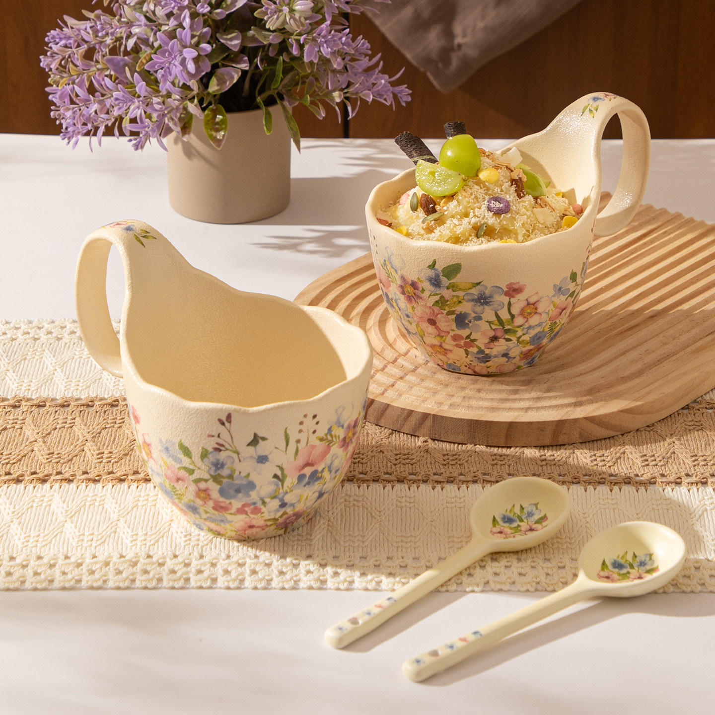 陶瓷大容量繁花曲把杯带勺早餐杯燕麦杯陶瓷马克杯加热牛奶水杯子,餐饮具,马克杯,淘宝优惠券,粉丝福利购,淘宝优惠卷