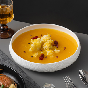 简约日式深盘菜盘圆形汤盘干锅海鲜餐盘高级感陶瓷西餐盘子沙拉盘