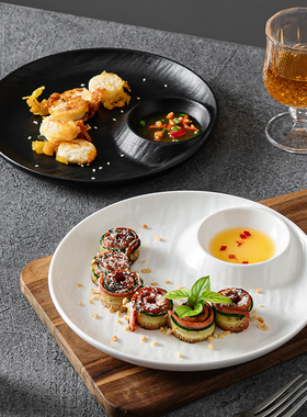 子母盘菜盘水饺子盘带醋碟寿司盘简约精致小吃盘餐盘虾盘薯条盘子