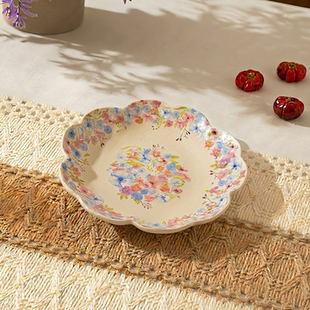 田园风花朵陶瓷盘手工彩绘家用餐盘花卉餐具西餐盘意面盘酒店盘子
