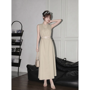 2026夏季极简风立领斜排扣无袖收腰长款连衣裙HBZWW920596