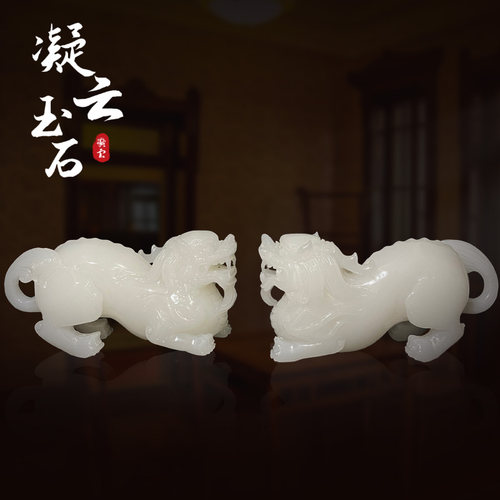 天然玉石貔貅摆件一对招财皮丘