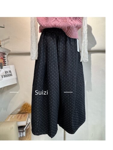 【Suizi】韩系秋季新款波点休闲百搭松紧腰牛仔弯刀裤阔腿裤