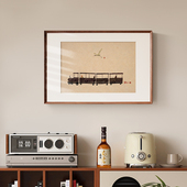 郑林水墨小火车客厅餐厅卧室装 饰画高级感小众艺术实木装 饰挂画