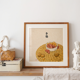 挂画 日式 餐厅装 饰画正方形蔬菜事事如意柿子白菜饭厅卧室民宿中式