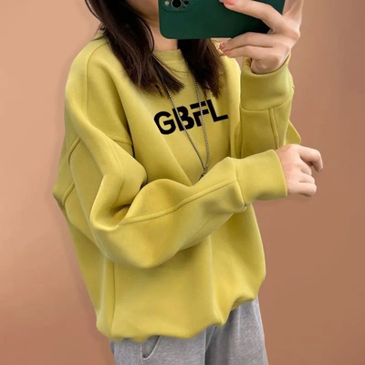 卫衣女款2025新款春秋冬季休闲女士上衣无帽套头女士圆领加绒加厚