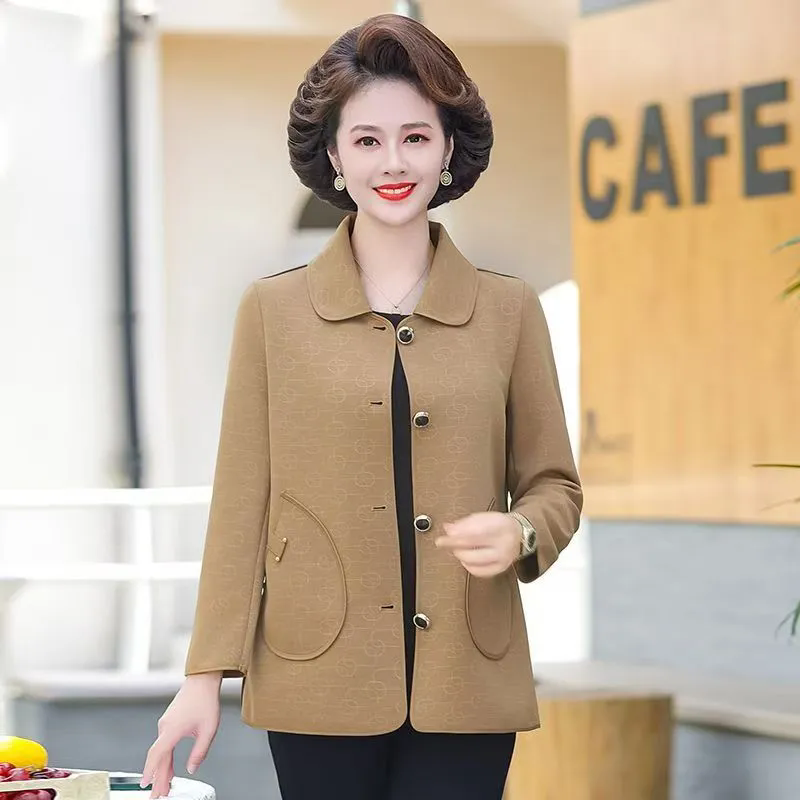 妈妈秋装薄款短外套新款春秋中老年女装高贵时尚洋气风衣女士上衣
