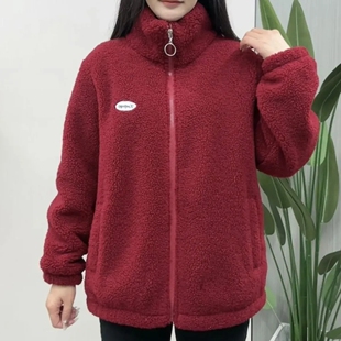 冬款妈妈装大码颗粒绒上衣羊羔毛保暖外套短款中年女加绒加厚大衣