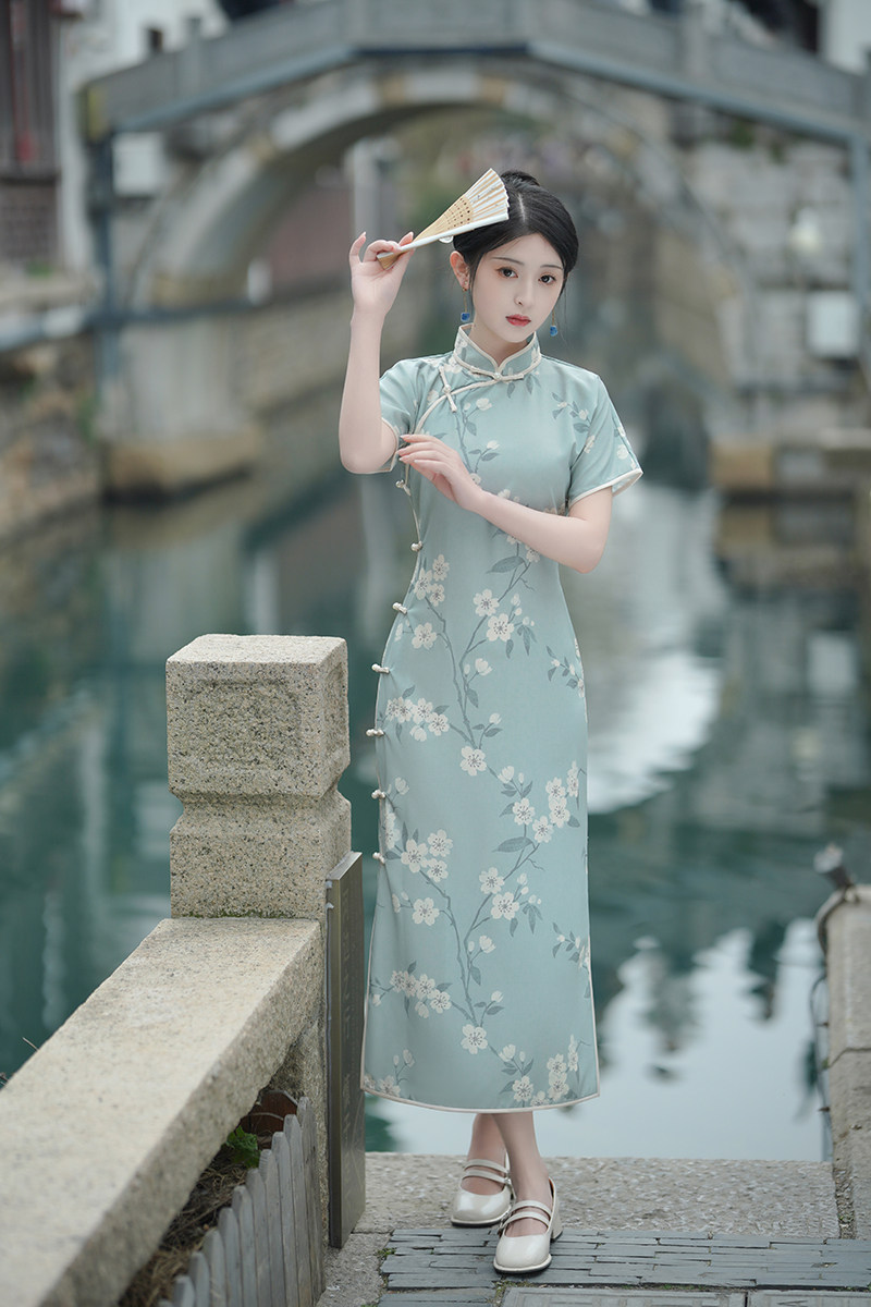 一片式无省民国少女年轻款气质全开襟古法传统大学生日常文艺旗袍