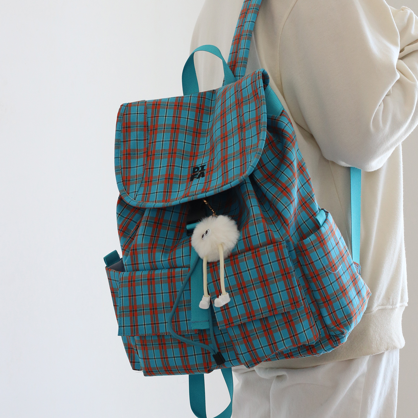 小双肩包2025新款旅行抽绳格子小众书包女轻便大学生上课通勤背包