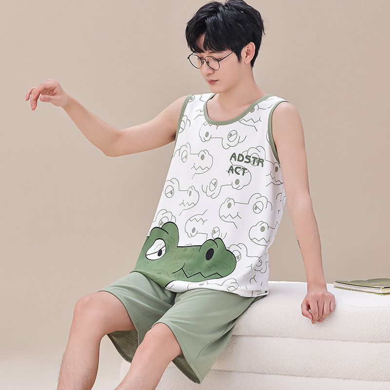 夏季男款纯棉背心短裤睡衣