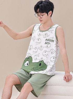 夏季男款纯棉背心短裤睡衣
