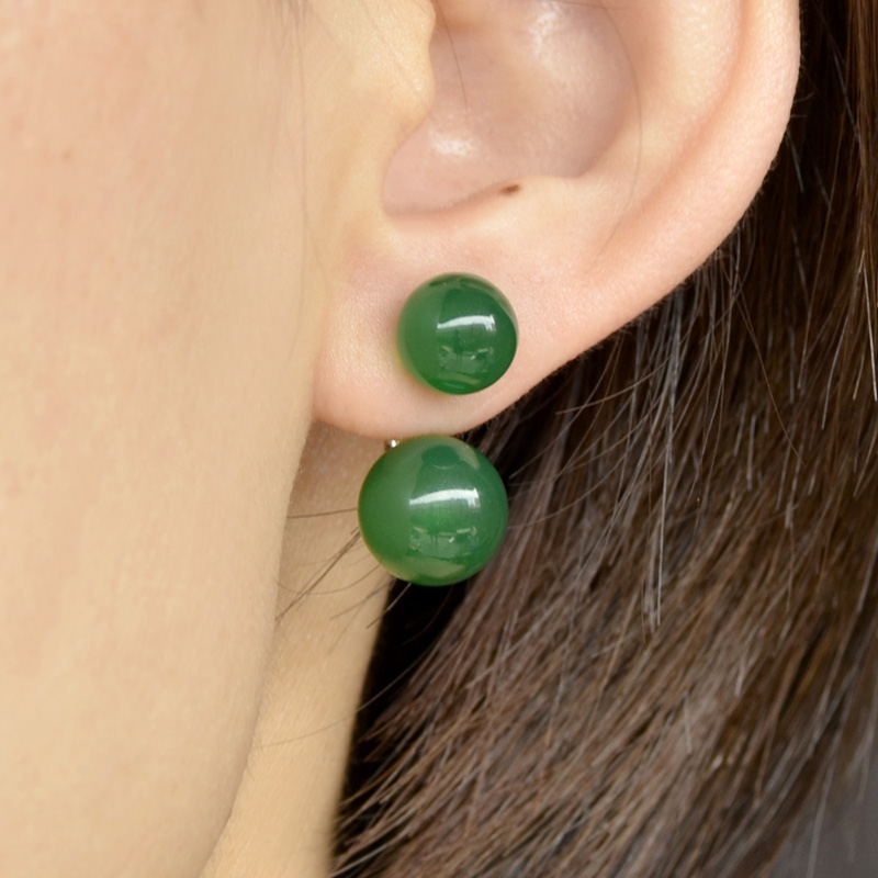S925純銀耳釘女綠瑪瑙耳環雙面耳釘防過敏氣質個性時尚飾品622