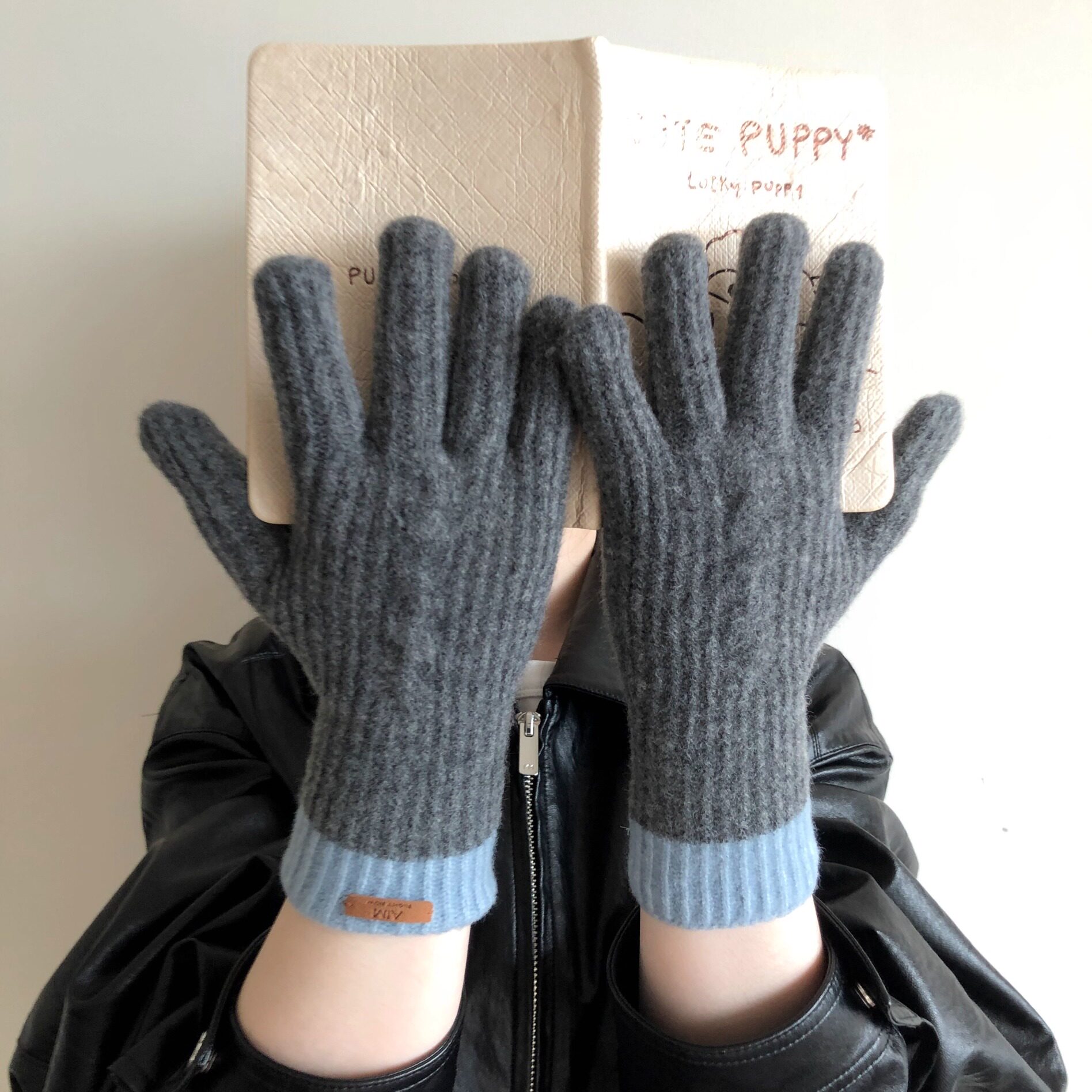 ins羊毛针织手套女冬季韩版时髦保暖拼色保暖骑车防寒可触屏手套