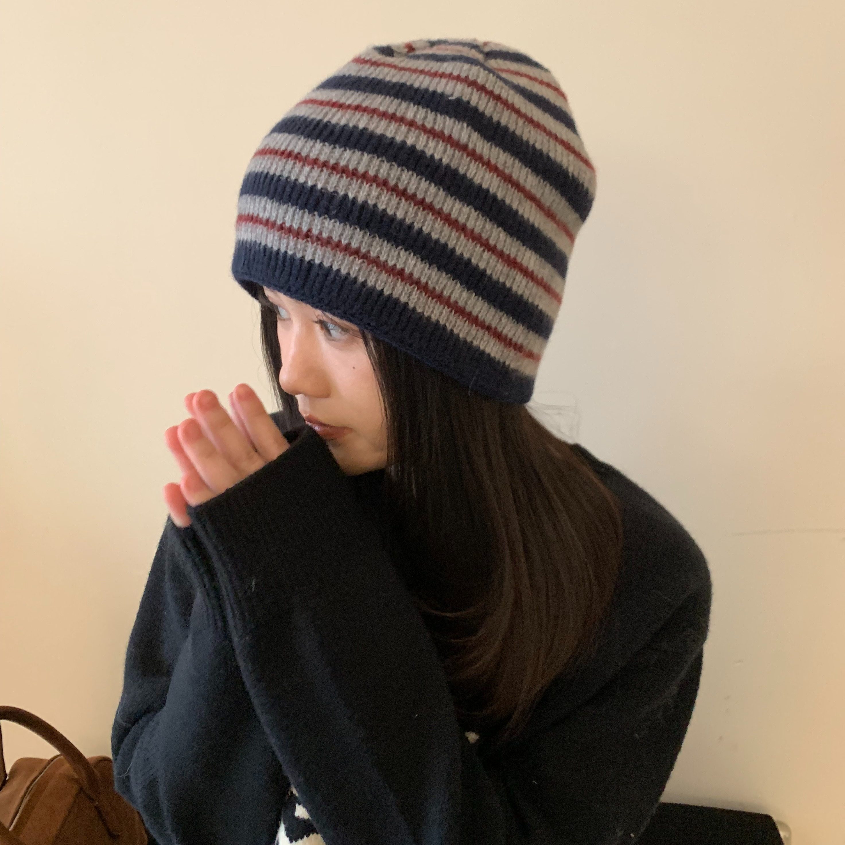 素颜耐看～条纹拼色针织帽子女秋冬韩版复古百搭保暖护耳时髦冷帽,服饰配件/皮带/帽子/围巾,帽子,淘宝优惠券,粉丝福利购,淘宝优惠卷