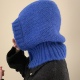 韩国设计师款 羊毛混纺针织帽子女秋冬保暖蓝色连围巾巴拉克拉法帽