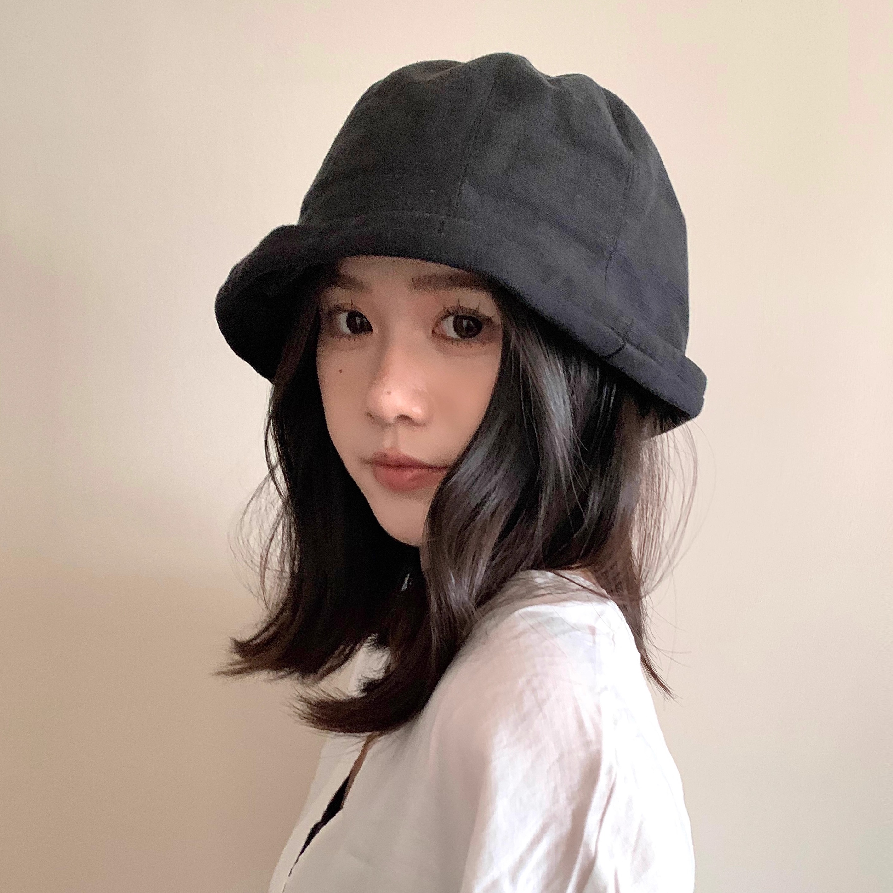 清冷感亚麻渔夫帽女日系纯色日常通勤复古百搭大头文艺卷边盆帽子