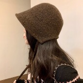 系带后开叉针织渔夫帽女秋冬ins韩版 复古百搭文艺气质保暖盆帽潮