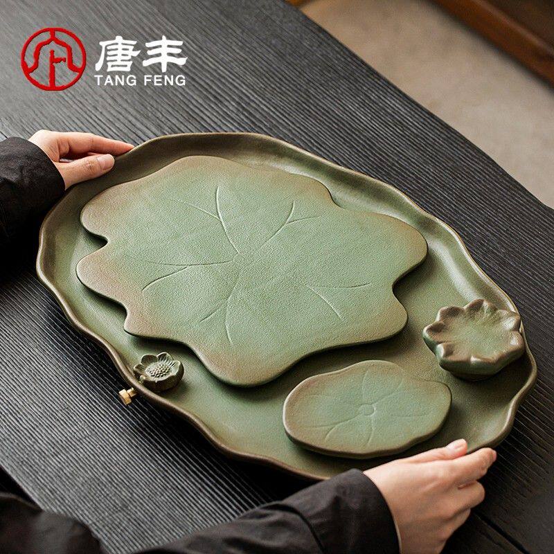 唐丰茶盘粗陶茶台家用桌面办公干泡台茶托盘高级感干泡台茶盘轻奢