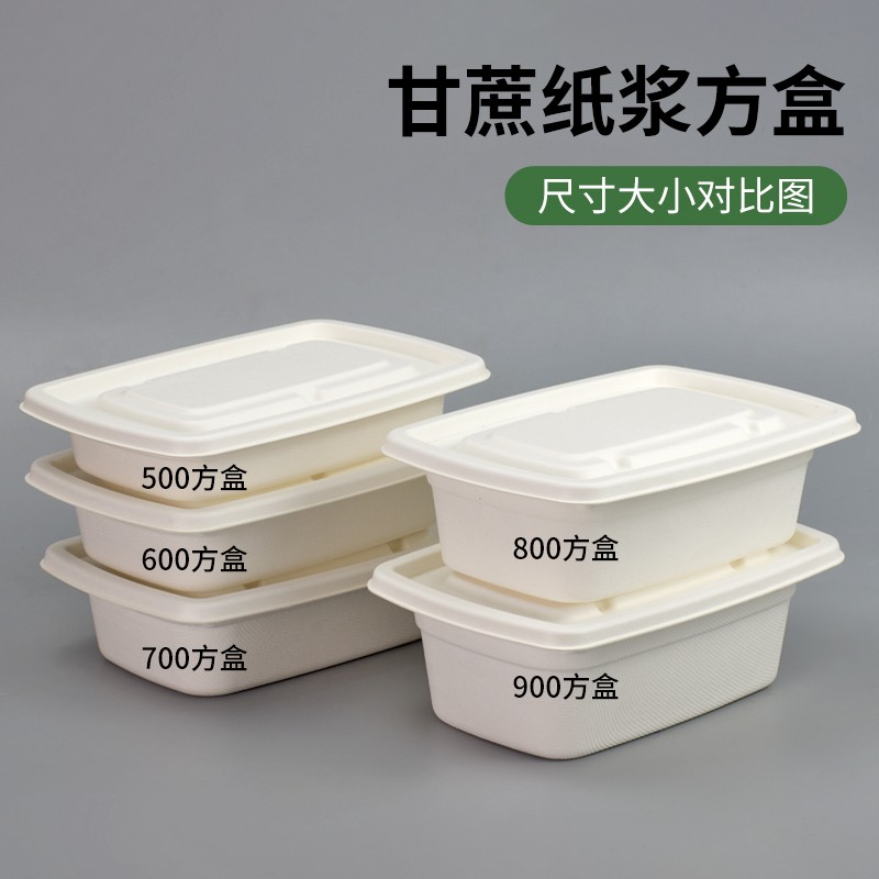 白色环保长方形甘蔗浆快餐盒高档