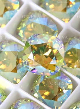 正品施家华子奥地利水晶美甲钻4470尖底肥方337SHIM闪烁柑橘绿色