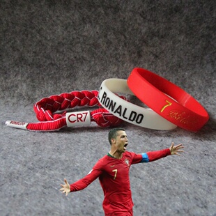 足球球星7号C罗手链+签名三件套运动手环硅胶腕带球迷学生男女梅