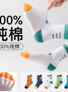 儿童袜子男童夏季薄款100%纯棉男孩青少年透气网眼防臭吸汗中筒袜