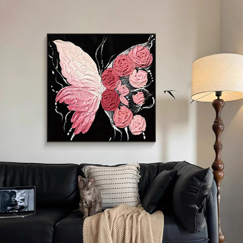 法式蝴蝶客厅沙发背景墙装饰画现代简约卧室床头挂画斗柜艺术摆画图片