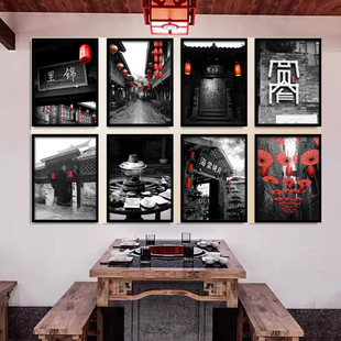 四川火锅店黑白老照片装饰画成都宽窄子川菜挂画饭店面馆餐厅壁画