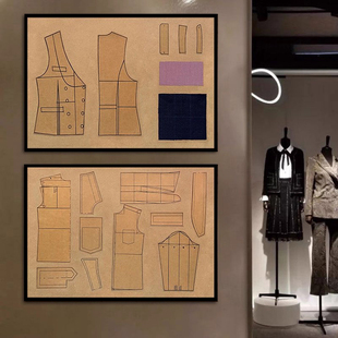 西装店挂画复古美式服装店男士礼服裁缝店装饰画设计师工作室壁画