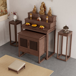宋式实木供桌香案家用佛堂三层佛台简约财神神台观音供香桌黑胡桃