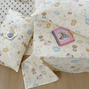 奶fufu 全棉斜纹卡通床单1.2/1.8学生单人儿童纯棉床笠褥垫套定做