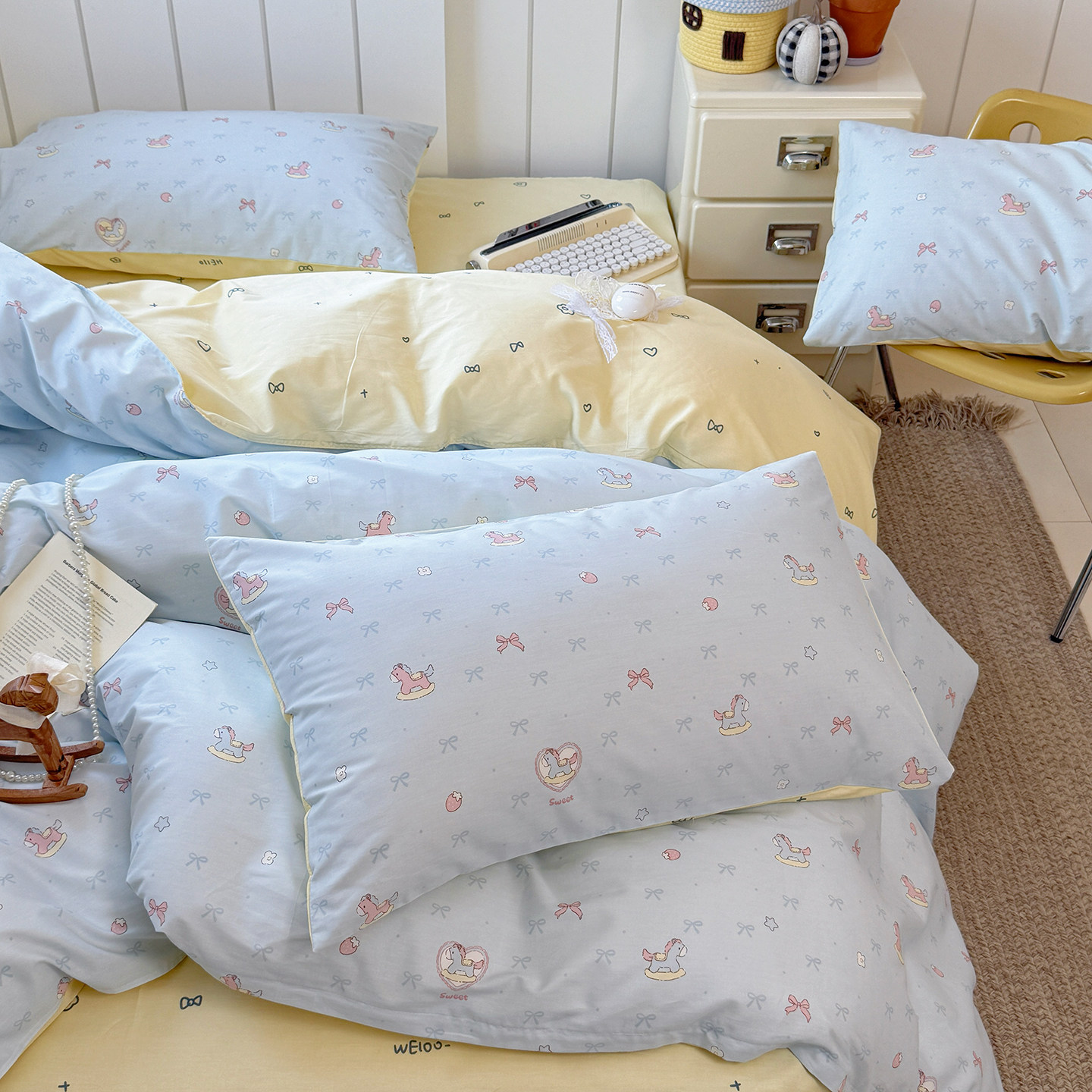 小木马 全棉斜纹儿童房卡通三四件套1.5/1.8纯棉学生床品套件定做