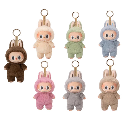 POPMART泡泡玛特Labubu 拉布布马卡龙搪胶脸盲盒毛绒公仔玩具挂件