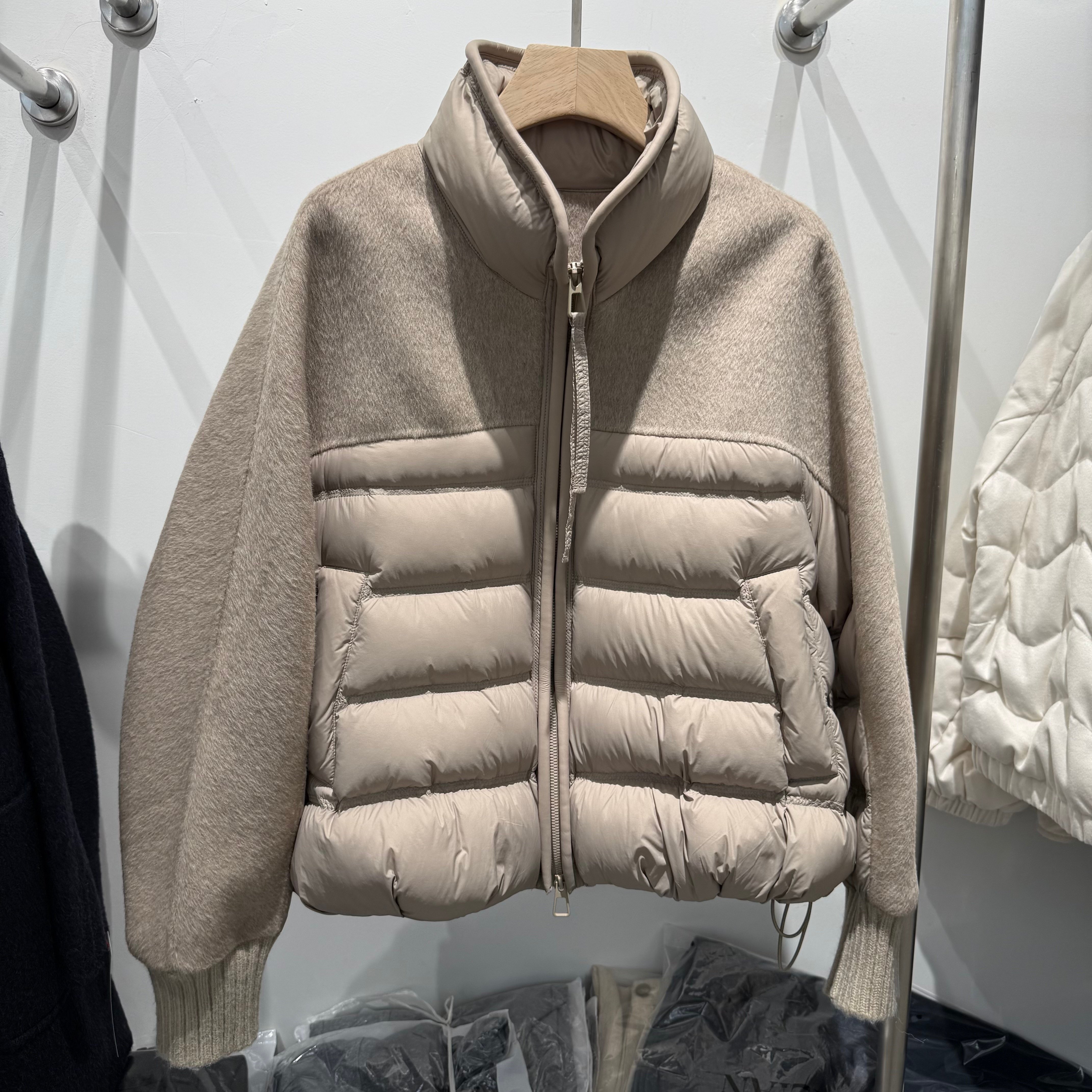 立领羊毛拼接短款保暖显瘦羽绒服