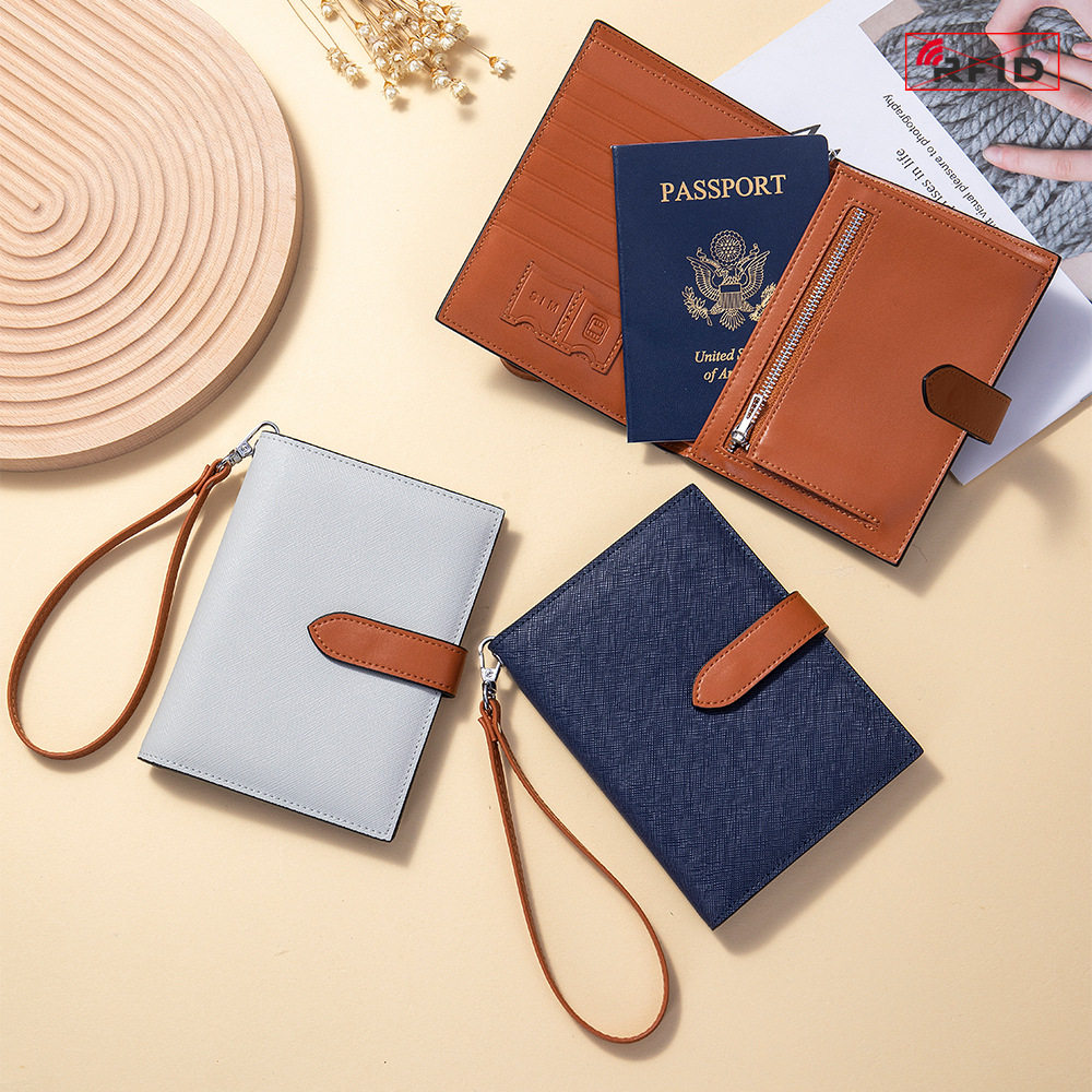 高级高端新款真皮十字纹超薄防伪便携多功能钱包护照包RFID多功能