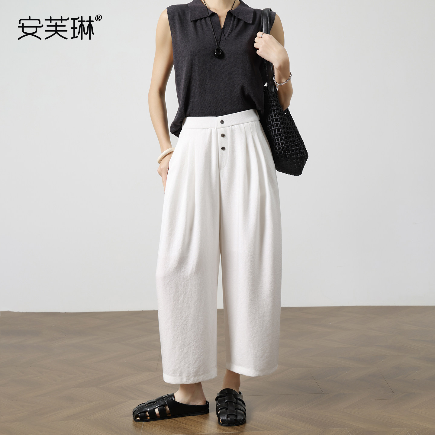 今年流行九分梧桐裤女2026夏新品白色清凉抗皱亚麻宽松阔腿气球裤